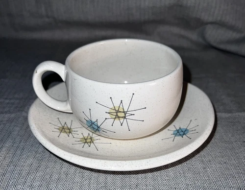 Vintage Franciscan Starburst Atomic Cup & Saucer  Set *chip on cup handle*