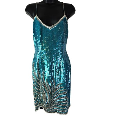 Vintage Naeem Khan Riazee Nights Blue Silver Beaded Evening Formal Dress  GUC | eBay