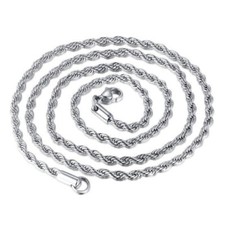 COLLIER CHAINE ARGENTE 61cm ACIER INOXYDABLE MAILLE CORDE 3mm HYPOALLERGENIQUE