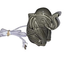 Elephant Night Light Lucky Trunk Up Gray Ceramic Table Lamp Nursery Bedroom