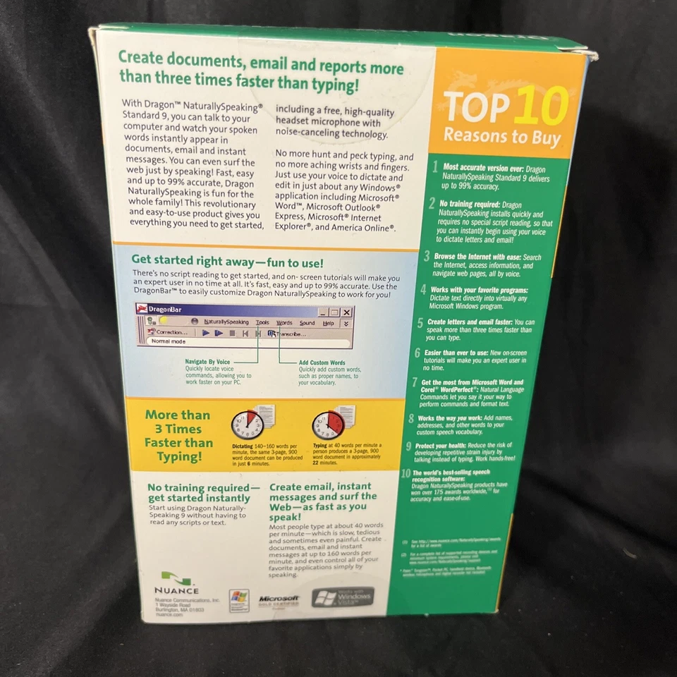 Dragon Naturally Speaking 9 Standard SPEECH RECOGNITION SOFTWARE NEW NEVER OPEN - Image 3 of 4