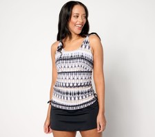 Denim  Co. Women's Plus Sz Swimsuit 20 Beach Ruched Side Multi-colored A634760