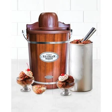 4-Quart Nostalgia Wood Bucket Electric Ice Cream Frozen Yogurt Dessert Maker NEW