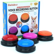 Set of 4 Dog Buttons for Communication, Voice Recordable Buttons for Classroom,