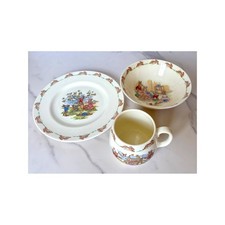 Vtg Royal Doulton Bunnykins 3 Piece Set Plate Bowl Mug English Fine Bone China