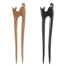 2Pcs U Shape Wooden Hair Sticks Handmade Carved Wood French Hair Forks with Cute