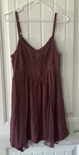 American Eagle  Babydoll Asymmetrical Dress Burgundy Sz 10, Lace Accent