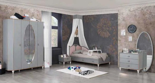 Jugendzimmer Set Bett Kleiderschrank Nachttisch Kommode Mit Spiegel MöBel 4Tlg-image