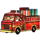 L12009 Tiffany Style Stained Glass Christmas Fire Truck Table Lamp with Santa...