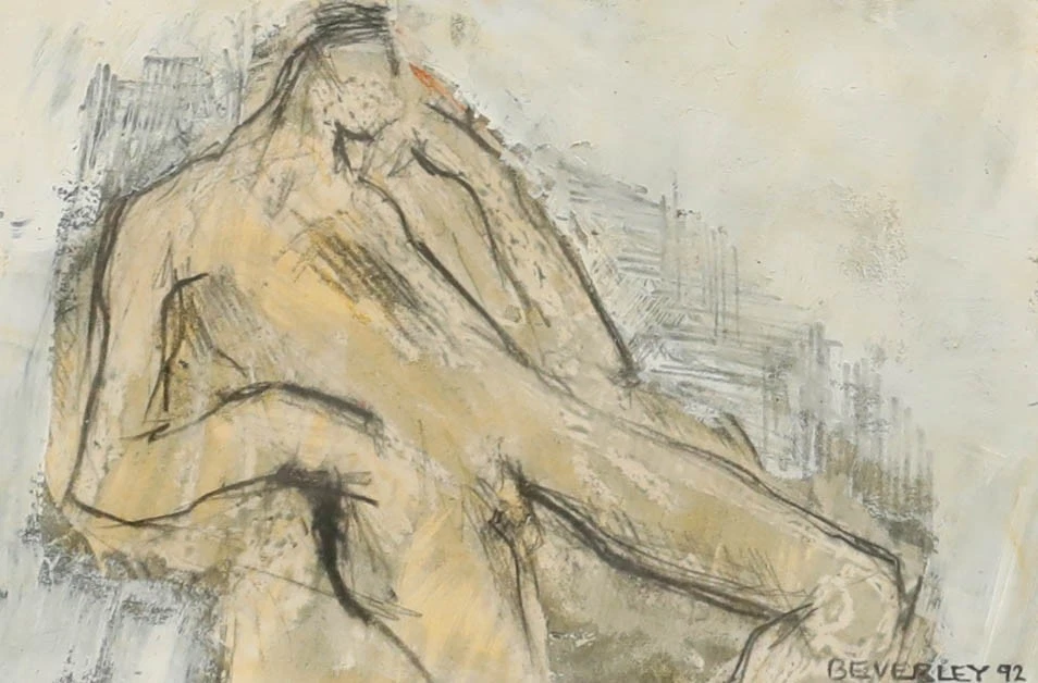 Beverley Peter Meyers (1949-2016) - 1992 medios mixtos, hombre reclinado desnudo Foto 2 de 4