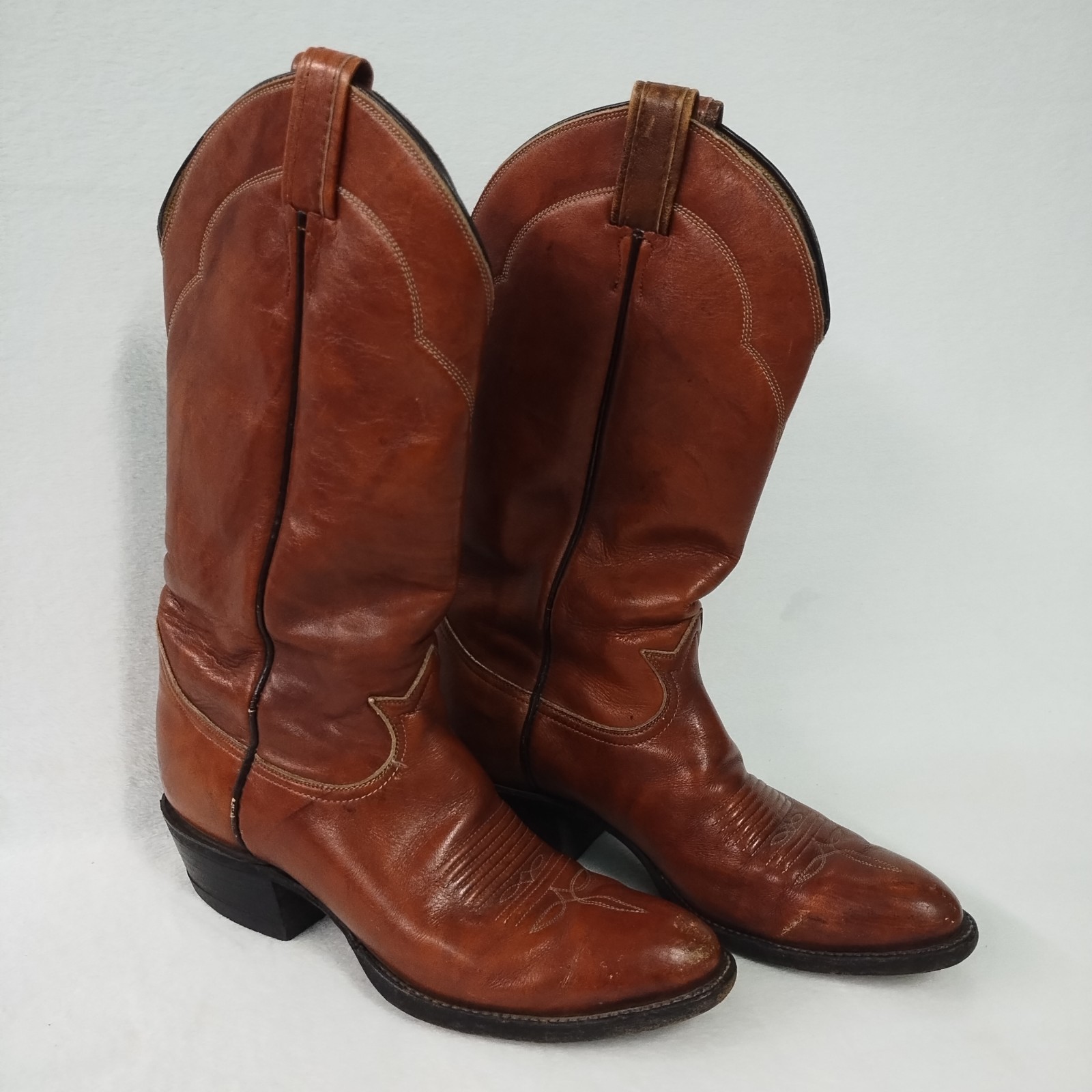 Men's Vintage Tony Lama 5084 Western Brown Leather Campus Cowboy Boots Size 6.5B