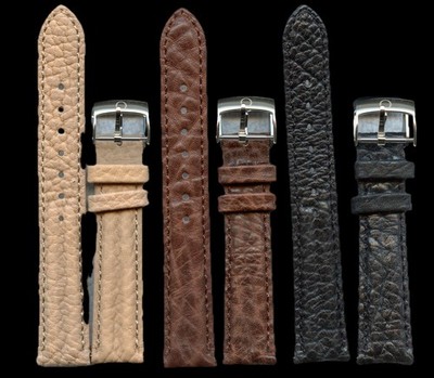 GENUINE BISON STRAP FOR OMEGA BLACK CHOCOLATE HONEY 17mm - 22mm CUIR DU CERVIN 