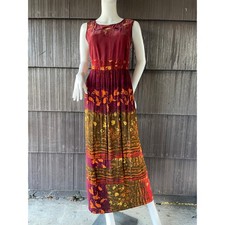 Vintage 90s Carole Little Indie Boho Grunge Cottage Hippie Artsy Maxi Dress Sz 8
