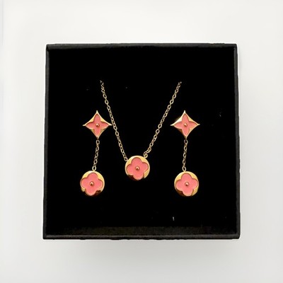 LV Rosa und Gold Kleeblatt Edelstahl Schmuckset Wasserdicht, Anlaufgeschützt