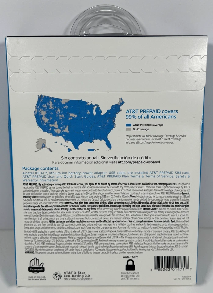 AT&T Prepaid Alcatel IDEAL 4.5" 8GB 4G LTE Smartphone Slate Blue - NEW/SEALED - Image 2 of 4