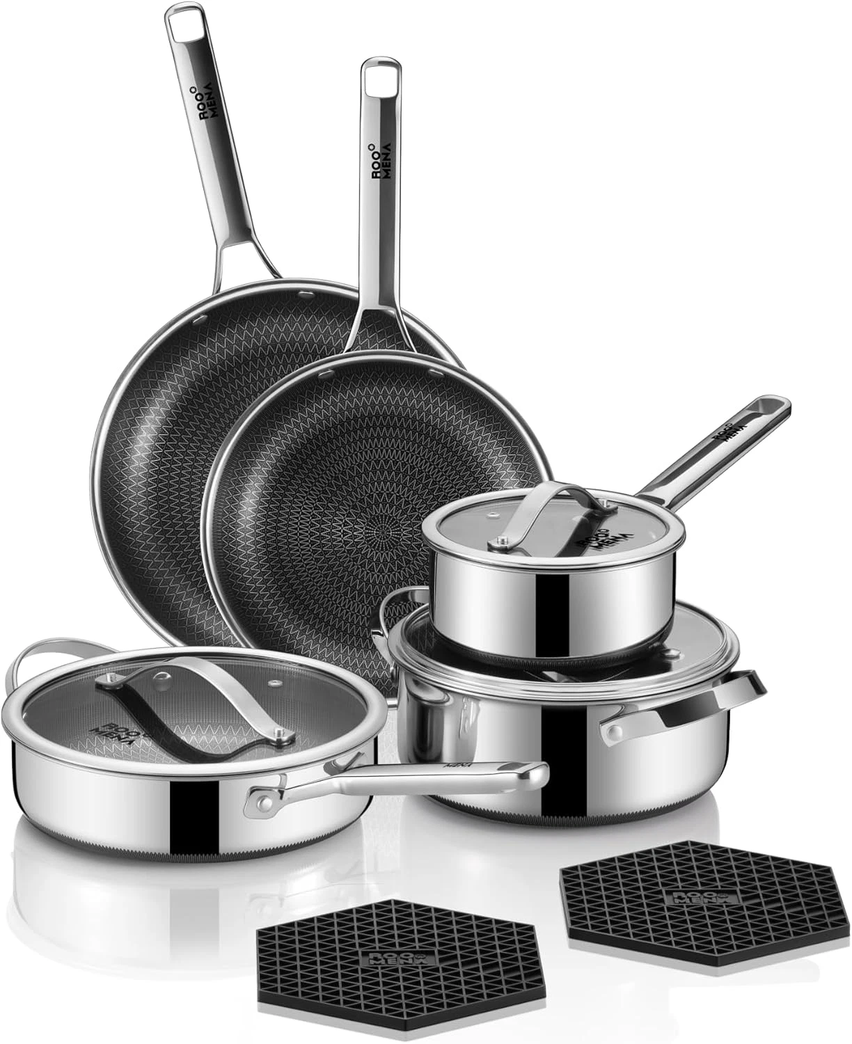 10PC Hybrid Stainless Steel Cookware Set - Nonstick, Dishwasher & Oven Safe