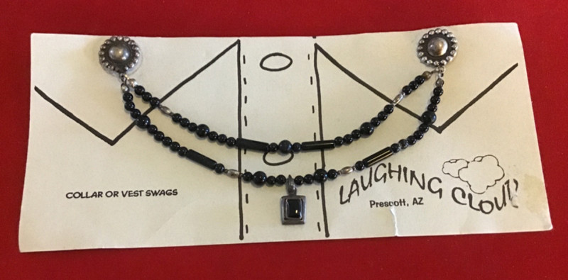 VTG.RARE Navajo~Sweater Guard Collar Concho Button Brooch~Sterling~Onyx Beaded