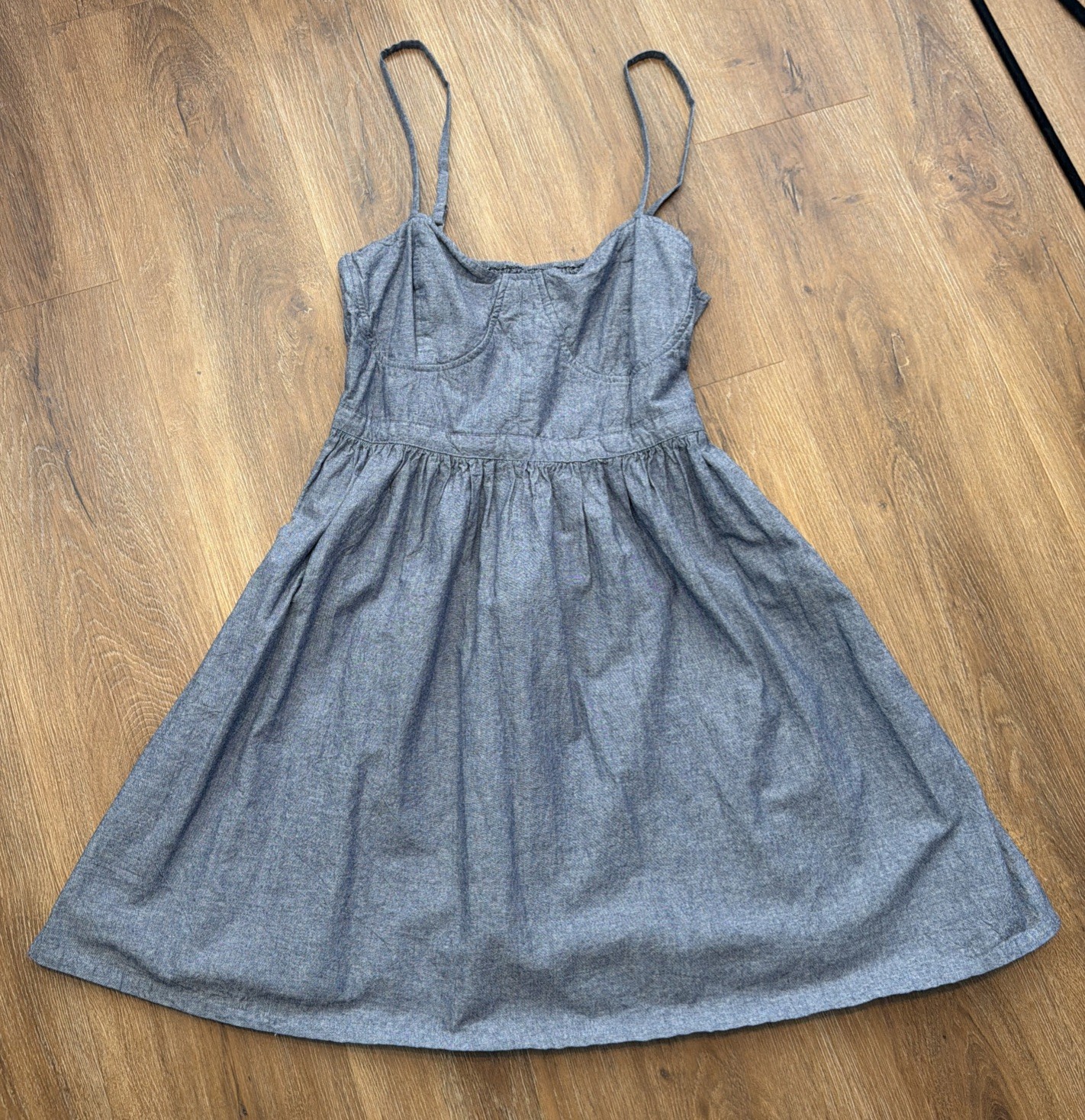 Derek Heart Bustier Sundress Women’s Size L Blue Faux Denim Lightweight Adjustab