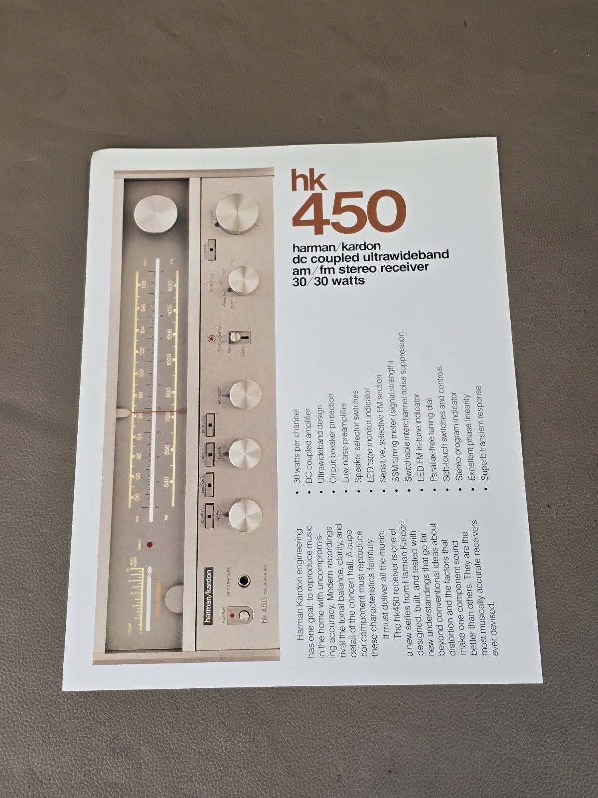 Harman Kardon HK 450 Stereo Receiver Brochure D-6415