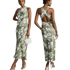 REFORMATION Casette Floral Print Linen Maxi Dress size 4 in Olive Green