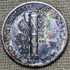 1945 S Mercury Dime XF/AU : Monster Rainbow Tone, Large 'S' -.9 Fine Silver