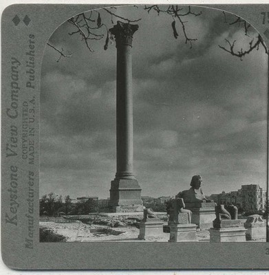 Pompey's Pillar and Sphinxes, c1900, Alexandria, History, Stereoview