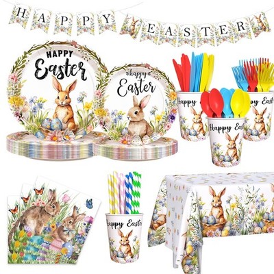 Easter Party Supplies, Happy Easter Party Tableware Set, Happy Easter Banner,...