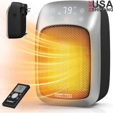 180° Rotating Plug Mini Space Heater Remote Temp Control Quiet Safe Indoor Use