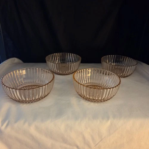 Anchor Hocking Queen Mary Pink Depression Glass Berry or Dessert Bowls Set of 4