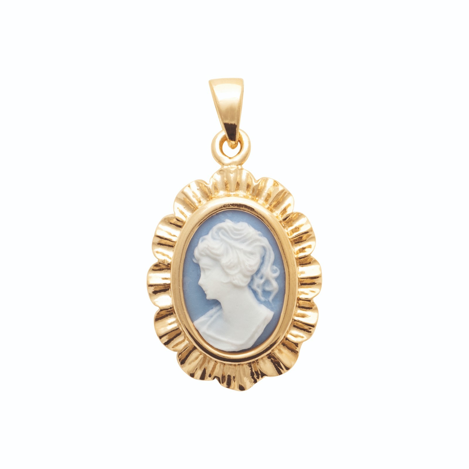 Pendentif en Plaqué Or avec Imitation Camée sur Fond Bleu Ovale