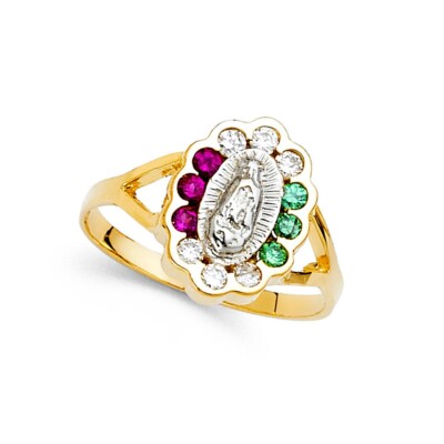 GOLD - 14K Two Tone Gold Cubic Zirconia Our Lady of Guadalupe Ring | eBay