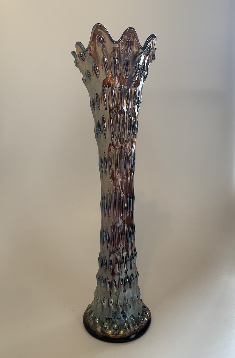 Vintage Fenton Rustic Carnival Glass Vase Amethyst 16 1/2