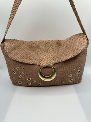 Elliott Lucca Beige Woven Leather Hobo Shoulder Handbag
