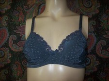 Vintage DIM Made in France Gray Dot Satin Lacy Bra 34C