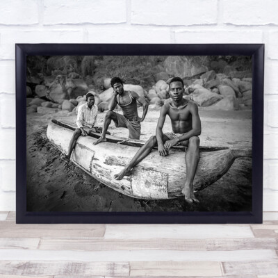 Fischer Kanu Afrika Malawi Menschen Boot Strand Haltung Wandbild Kunstdruck