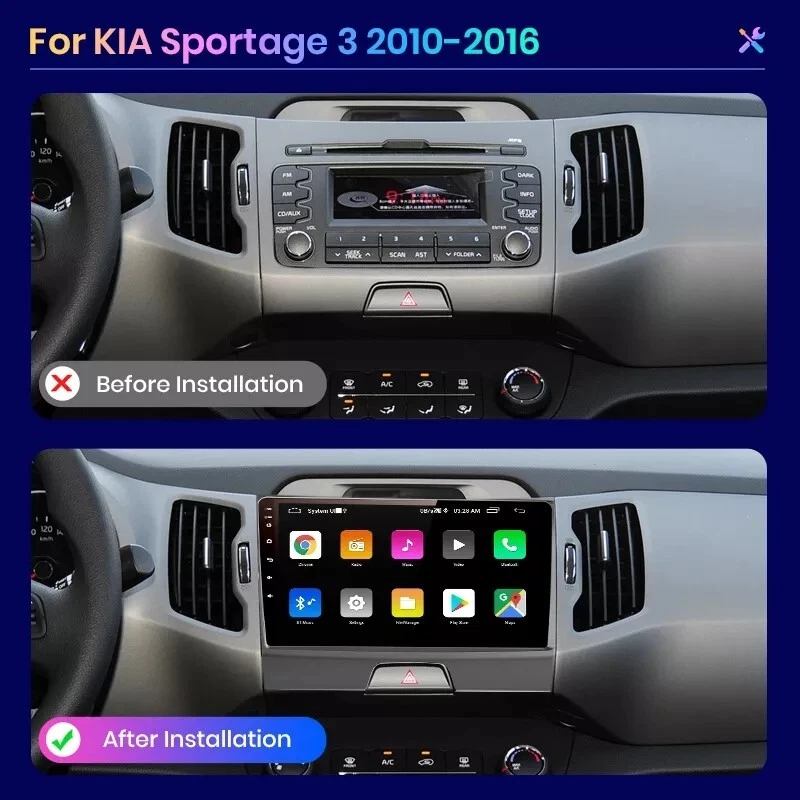 RADIO 2 DIN PER KIA SPORTAGE 3  BLUETOOTH USB WI-FI NAVIGATORE GPS 1/32 CARPLAY  - Immagine 3 di 4