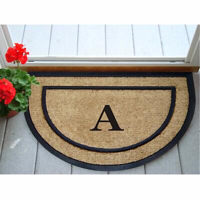 Nedia Home Half Round Coir Rubber Border Dirt Buster Mat, 24'' x 36'' Monogram ''A''