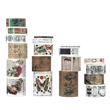 Vintage Washi Tape Set - 18 Rolls Decorative Tape Stamps, Letters, Figures, Euro