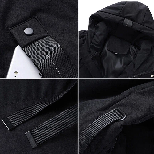 Mens Hooded Padded Long Cotton Coat Winter Longline Jacket Overcoats - Bild 5 von 26