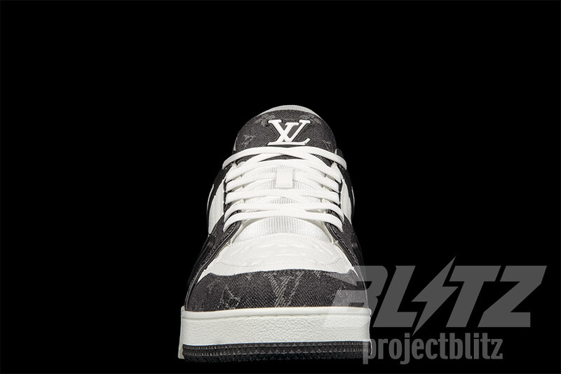 LOUIS VUITTON LV TRAINER SNEAKER MONOGRAM DENIM WHITE BLACK LOUIS VUITTON LV TRAINER SNEAKER MONOGRAM DENIM WHITE BLACK