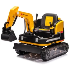 2in1 12V 360° Kids Yellow Ride on Excavator Traxcavator Toys with RC