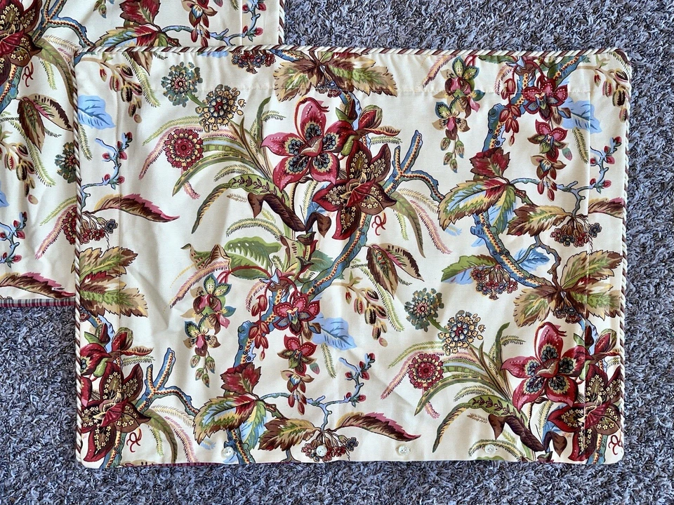 (2) ROSE TREE Jacobean Yellow Floral Pillow Shams Cases STANDARD/KING Striped - Image 2 of 4