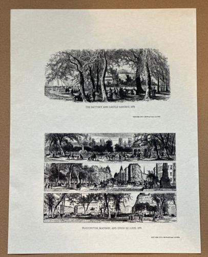 1873 NY Dual Print, Battery Park, Washington, Madison, Union Sq. (8.5" x 11.25") - Picture 1 of 5