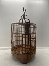 LARGE Vintage Bamboo Birdcage Round Carved Bamboo Wooden Bird Cage