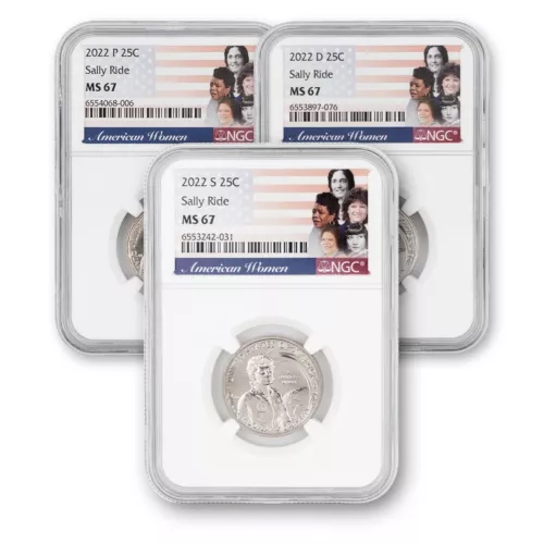 2022 P/D/S 3pc Set -  Sally Ride 25c NGC MS 67 American Women Quarter