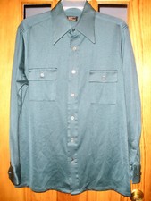 1970's Dark Green Cotton/Poly Disco Shirt by J C Penney - Sz Large 16-16.5 Neck