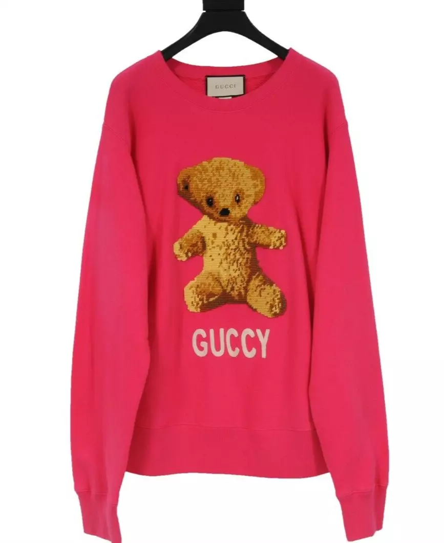 Gucci Mens Guccy Teddy Bear Sweatshirt Size Large Pink Cotton Pullover  Sweater