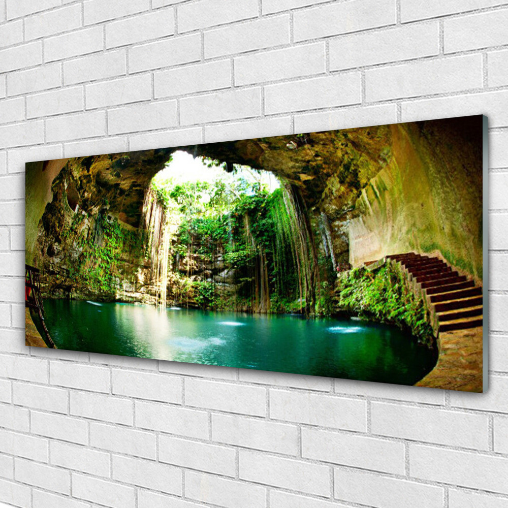 Tableau sur verre acrylique cascade 125x50 cm pour illuminer une pièce sombre