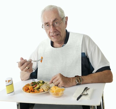 Disposable Adult Bibs for Elderly Women Men Overhead White