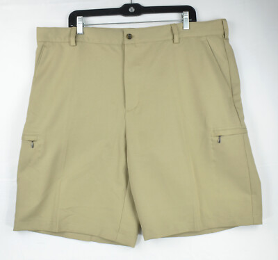 IZOD Golf Men's Casual Shorts Flat Front Beige Zip Cargo Pockets Size 40 x  10